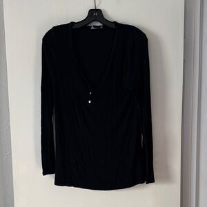 Hatch Black Long Sleeve V-Neck Button Top